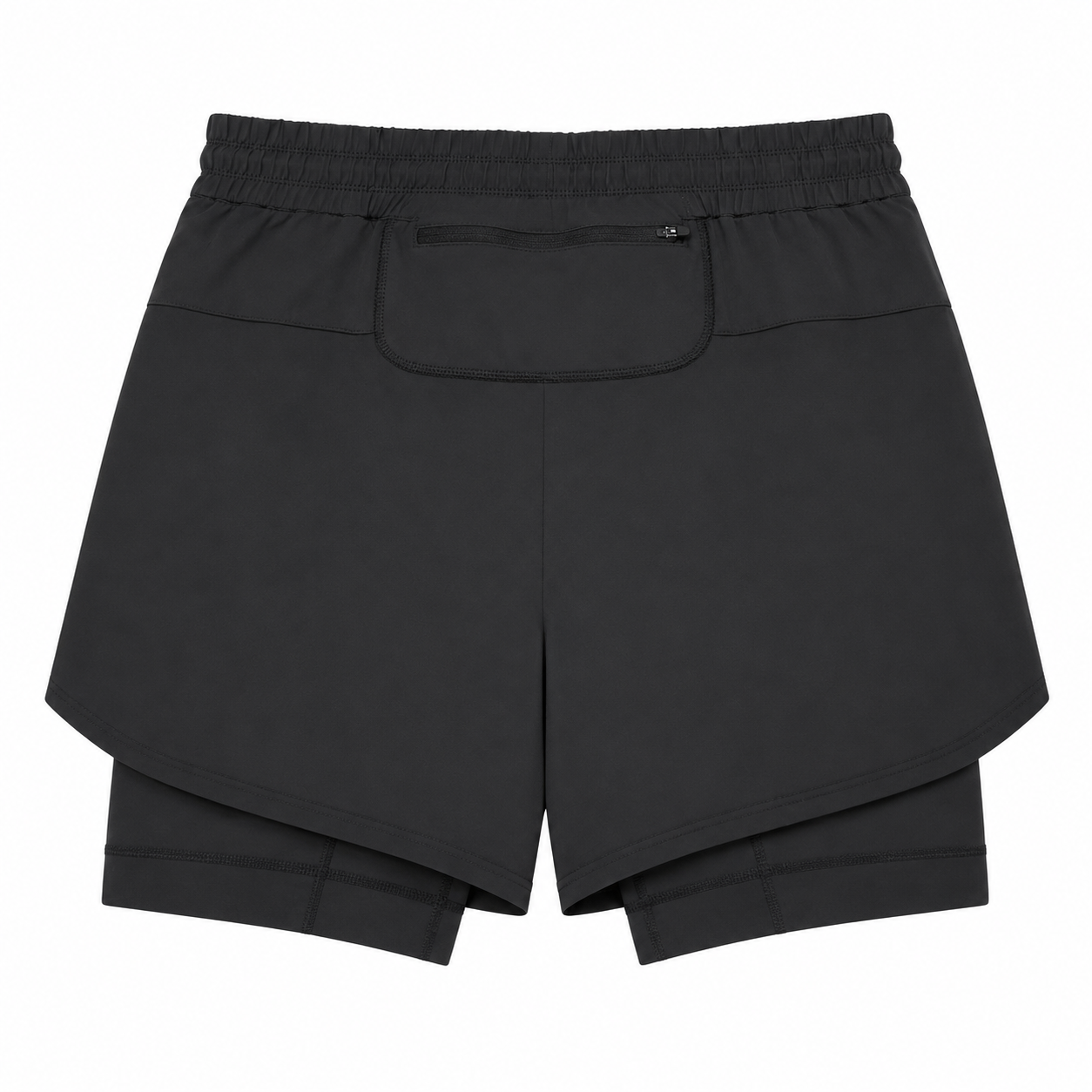 Black shorts with an elastic waistband on a white background