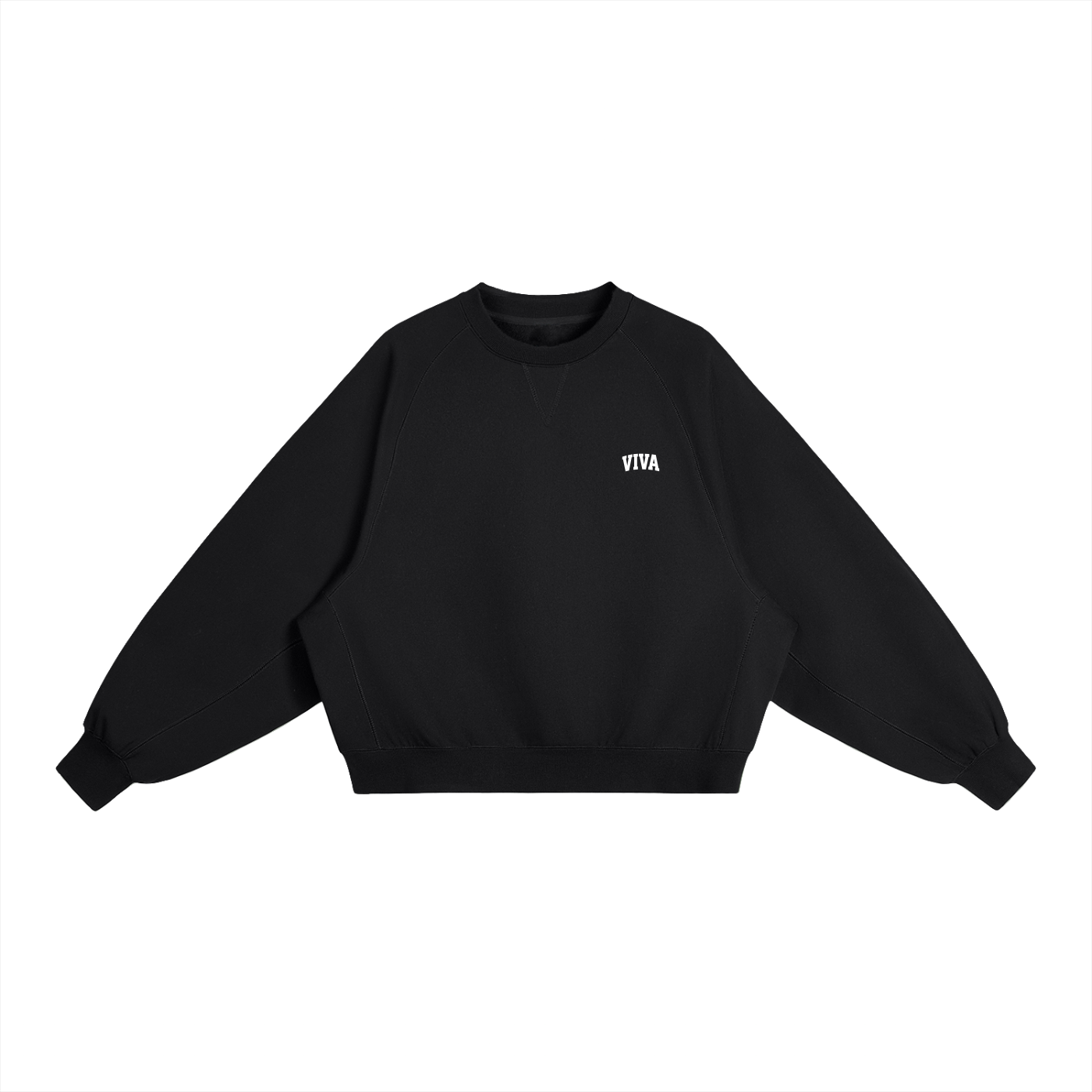 Black sweatshirt with 'VIVA' logo on a white background