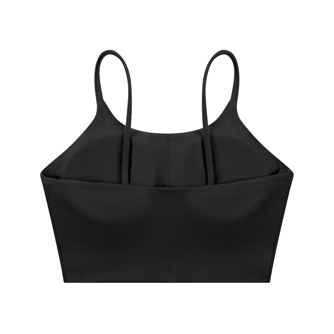 Black bra tank with thin straps on a white background
